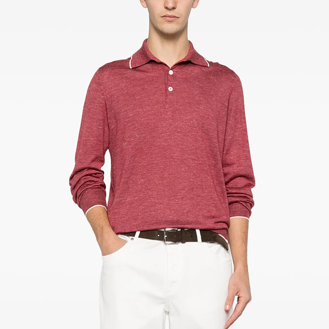brunello cucinelli flat knit long-sleeve polo shirt